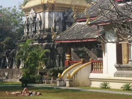 Utländska turister väcker stark kritik efter solbad vid tempel i Chiang Mai