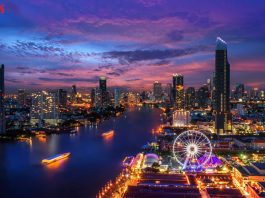 Bangkok är världens bästa nattlivsstad 2026 – slår Berlin och New York Bangkoks skyline i lila skymning med Chao Phraya-floden och pariserhjulet vid Asiatique.
