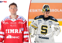 Nyförvärvet gjorde två när Timrå vann klart – 48 skott räckte inte mot Härenstam Dylan McLaughlin i Timrås tröja och målvakten Love Härenstam i Södertäljes utrustning.