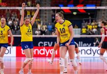 Fem avvärjda matchbollar och nytt EM-rekord – Sverige klart för åttondelsfinal Svenska volleybollandslagets damer jublar efter en vunnen poäng i EuroVolley 2026, med Isabelle Haak i nummer 10 i förgrunden.
