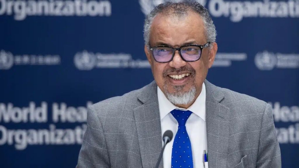 WHO-chefen Tedros Adhanom Ghebreyesus vid en presskonferens